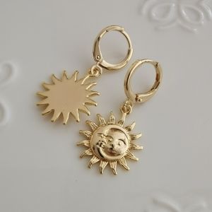 14K Gold Sun & Moon Huggie Hoop Earrings
